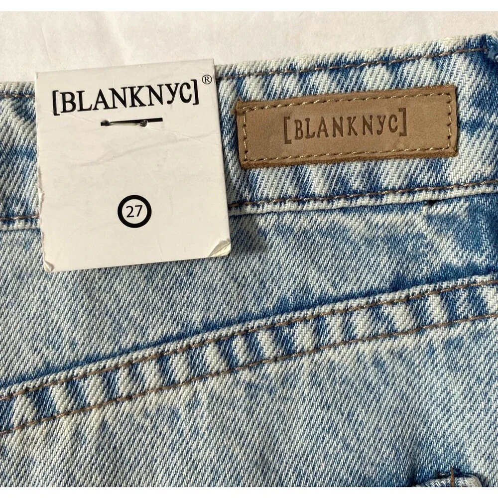 Blank NYC Either Way Jean Skirt Womens Size 27 Blue High Back Slit Raw Hem New